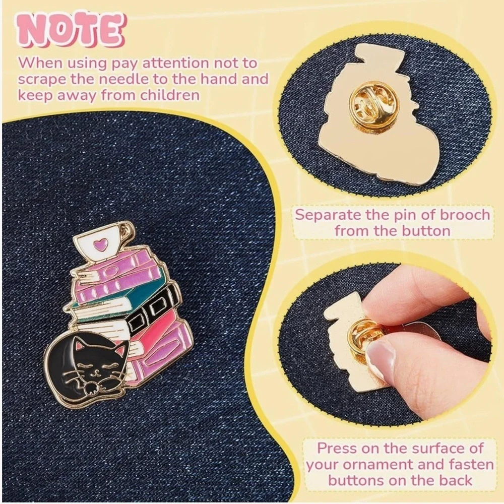 Fun, Kawaii Style ANTIDEPRESSANTS Cat Brooch Pin, Pink, Black, Gold, White